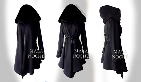 Cardigan Grey Black,  cardigan goth,  oversize hood,  coat fuzzy,  dark,  coat gothic, long cape,  cape with hood
