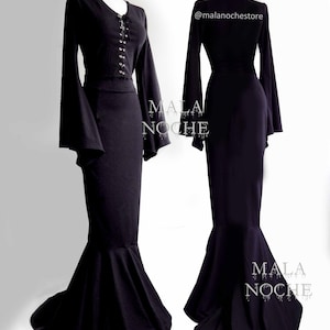 Dress Morticia Bassic, skirt Morticia,Crop top Morticia, goth, gothic, gothic clothing, witch, witch, dark, mermai skirt, witch dress