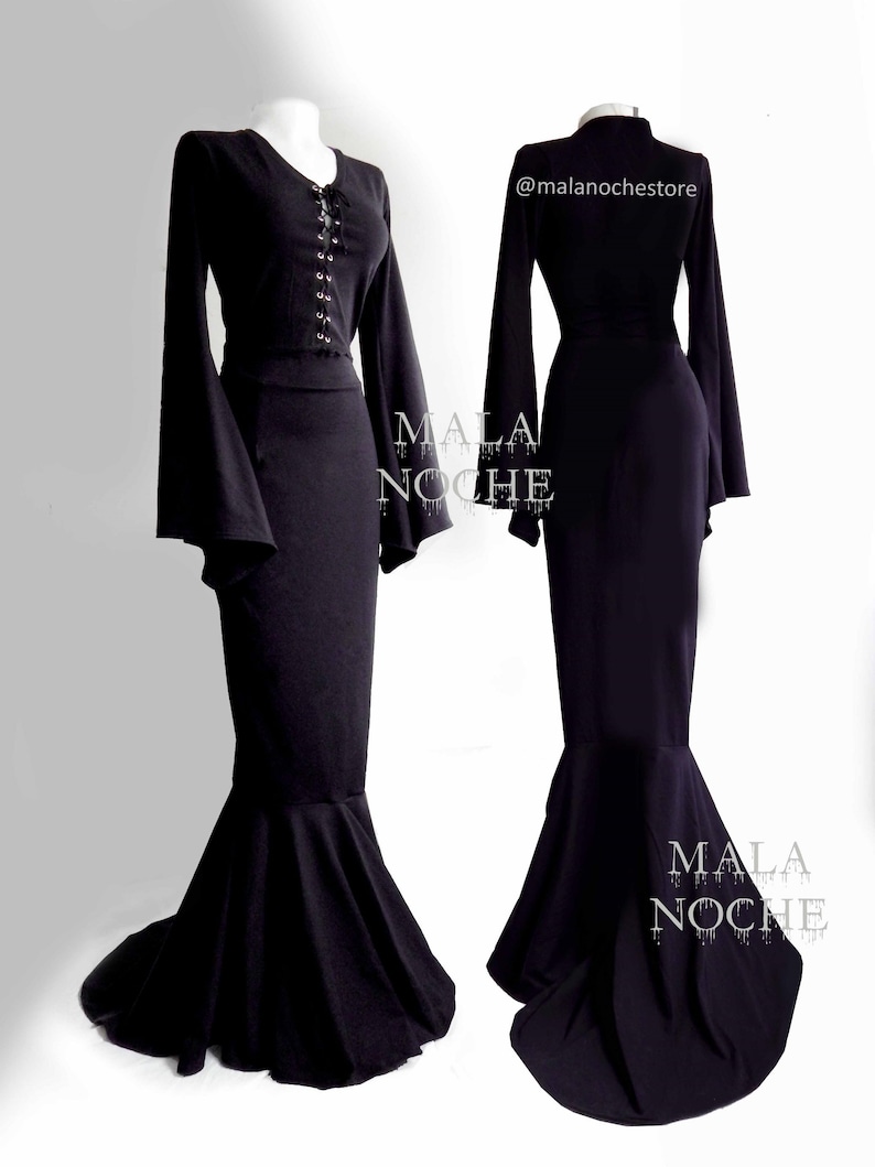 Dress Morticia Bassic, skirt Morticia,Crop top Morticia, goth, gothic, gothic clothing, witch, witch, dark, mermai skirt, witch dress image 1