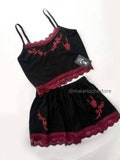 Goth redwine pajama, Pandora Pajama, black pajama, gothic clothing , goth pajama, lavender print, pentagram clothing, bridal pajamas product logo