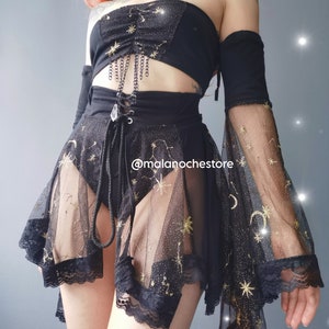 Rave Dress, Fest dress, Aurora, Galaxy top, galaxy skirt, rave clothing, festival wear, gothic clothing, fairy dress, goth, stars, mesh,