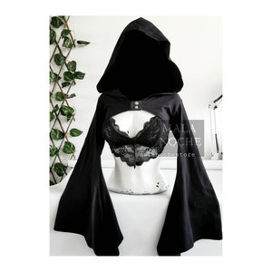Crop Snow Black ,  Bralette Lilith, crop top,  goth,  gothic,  dark clothing, oversize hood, crop hood, lace top, gothic Shirt, bell sleeves