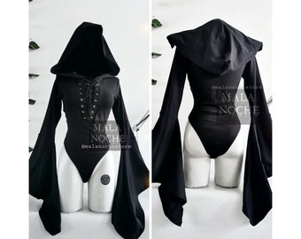 Bodysuit Black gothic, bell sleeves, bodysuit goth, cotton bodysuit, gothic lingerie, goth lingerie, black bodysuit, dark clothing, dark