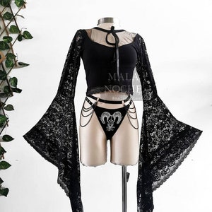 Crop top Dorothea, Panty Goth, Harness Chains, lace top, gothic top, flowy sleeves, bell sleeves, dark, goth, gothic, women top, black