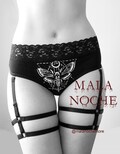 Panty Moth, garter belt, pentagram, bdsm lingerie, burlesque lingerie, body harness, dark, goth, black lingerie, harness, belt panty product logo