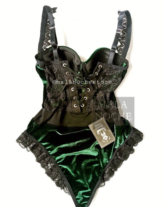 Bodysuit Cordelia Emerald Green , Lace Body, Gothic Bodysuit, Gothic  Clothing, Witch, Redwine Lingerie, Velvet Lingerie, Luxury Lingerie -   Canada