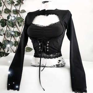 Crop top Isabelle, victorian, gothic top, dark, goth, lace top, black clothing, victorian blouse, gothic top, crop top, women top, lace