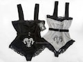 Bodysuit Lydia, black bodysuit, lace body, gothic bodysuit, gothic clothing, witch, cotton lingerie, goat skull, luxury lingerie, lace top product logo