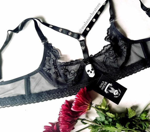 Bra Skull Grey, Gothic Lingerie, Dark, Goth, Bdsm, Garter Belt