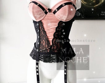 Bustier Velvet Pink, pink Bustier, velvet Bustier, Underwire corset, lace Bustier, bralette, women top, gothic bustier, garter belt, goth