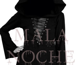 Ritual Dress, Black  dress, Oversize hood and sleeves, Goth dress, Dark dress, Witch dress, Black dress, Cotton