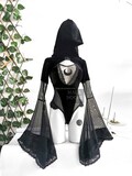 Bodysuit Cold Moon, Bodysuit, gothic, gothic lingerie, cape, halloween cosplay, tunic, cape, moon lingerie, moon top, women Bodysuit, black product logo