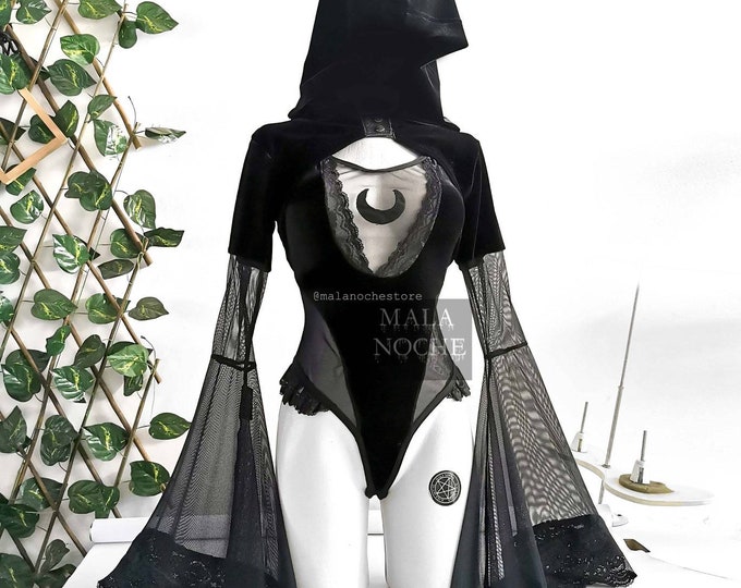 Goth 'Moonlit Mourning' Black Mesh Long Sleeved Bodysuit