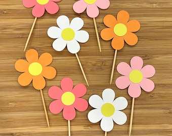 Daisy Cupcake Toppers Set of 12 | Two Groovy | Baby Shower Decorations | Daisy Birthday Party