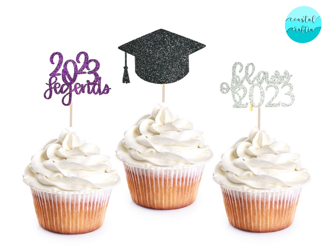 Personalized Graduation Cupcake Toppers, Set of 12 School Name Cupcake