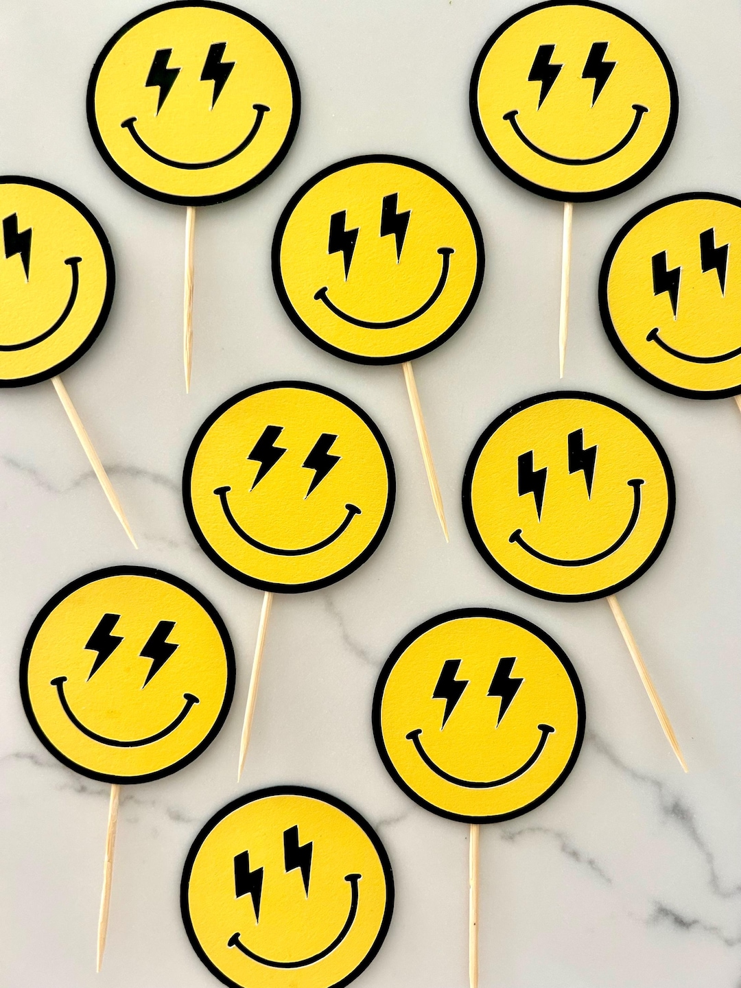 Lightning Smiley Cupcake Toppers | One Happy Dude | Set of 12 | Smiley ...