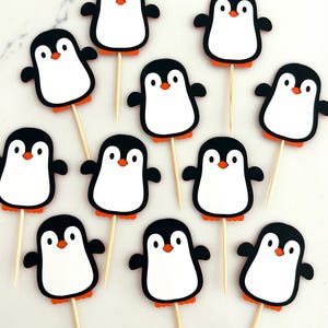 Set de 12 adornos para cupcakes de pingüino / Decoración para fiestas de pingüinos / ¡A bailar! / Fiesta del primer cumpleaños