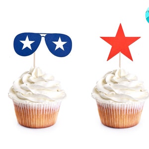 American Party Decor, Cupcake Toppers Set of 12, Fourth of July Decorations