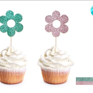 Flower Cupcake Toppers Set of 12 | Flower Food Picks | Flower Groovy Birthday Party Decorations | Floral Decorations