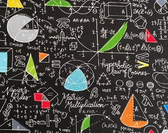 MATH EQUATIONS COLORS BLACK COTTON FABRIC 13 IN SCRAP CUT