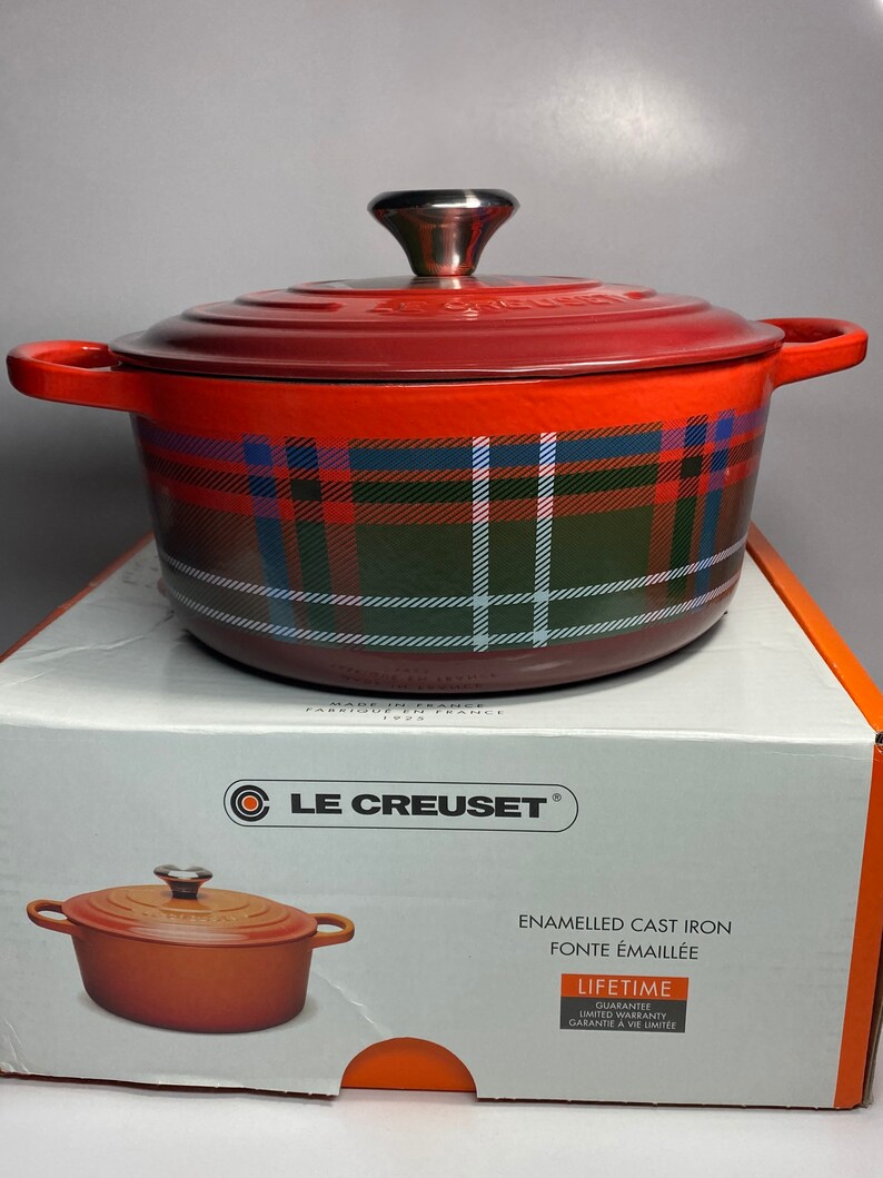 Le Creuset Cast Iron Cerise Red Tartan Plaid 4.5 Quart Etsy