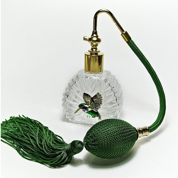 Unique Perfume Atomizer Bottle With Green Bulb And Tassel Spray Attachment.