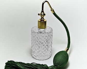 Vintage Glass Perfume Bottle With Bulb And Tassel Spray Attachment.