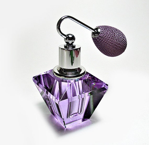 Genuine Lead Hand Made Crystal Perfume Bottle in Purple lavender