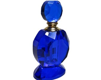 Cobalt Lead Crystal Perfume Bottle With Stopper And Glass Rod.