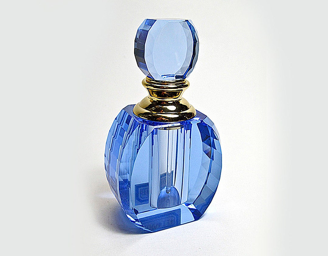 Genuine Blue Crystal Perfume Bottle With Blue Crystal Stopper and Glass