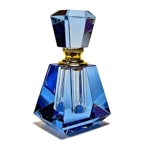 Genuine Blue Crystal Perfume Bottle With Blue Crystal Stopper and Glass Rod.