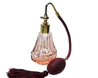 Light Red Crystal Glass Perfume Bottle With Burgundy (Wine) Bulb And Tassel Spray Mounting.