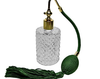 Vintage Glass Perfume Bottle With Bulb And Tassel Spray Attachment.