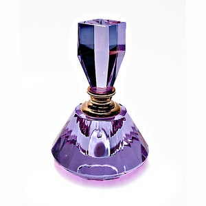 Genuine Purple (Violet) Crystal Perfume Bottle With Purple Crystal Stopper And Glass Rod.