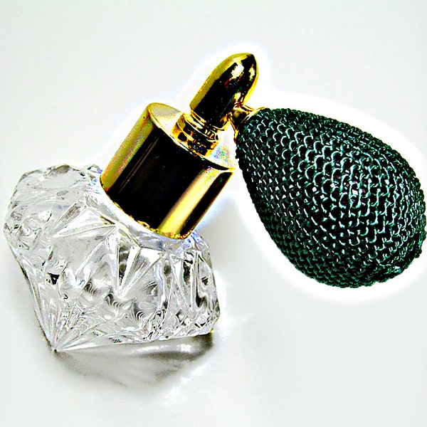 Fancy Shape Glass Perfume Bottle avec fixation Green Bulb Spray.