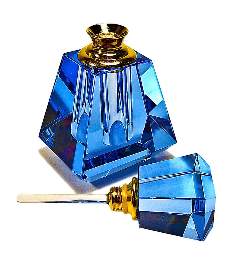 Genuine Blue Crystal Perfume Bottle With Blue Crystal Stopper and Glass