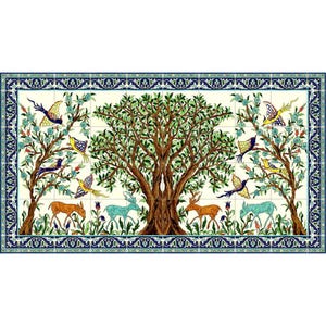 Keramikfliesen-Wandbild „Olivenbaum“, handbemalt in Jerusalem, 135 × 75 cm