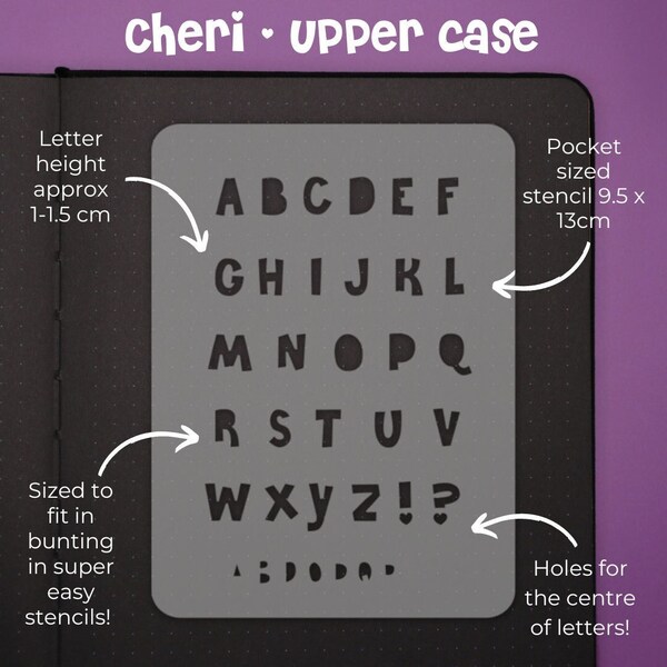Cheri Font Journal Stencil - Upper Case Mini Font - Pocket Size Journal / Planner Stencil