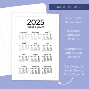 2025 Year at a Glance Full Page Sticker Sheet - Large Journal Sticker - 2024 Future Log Sticker
