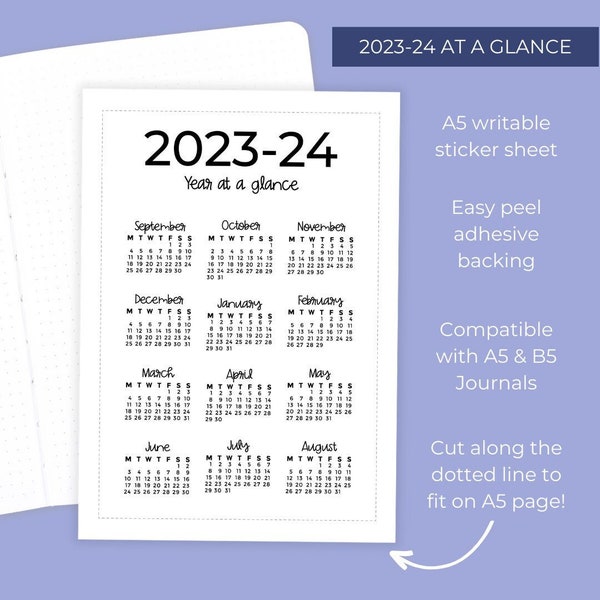 2023-2024 Academisch Jaar in één oogopslag Volledige pagina Stickervel - Grote dagboeksticker - 23-24 Toekomstige logsticker