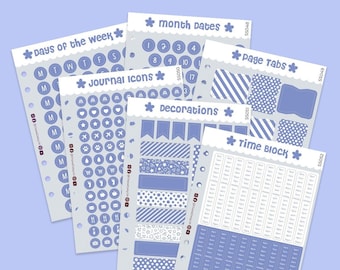 BUJO Basics - Set Of 6 Cornflower Blue A5 Sticker Sheets - Journaling / Planning Stickers