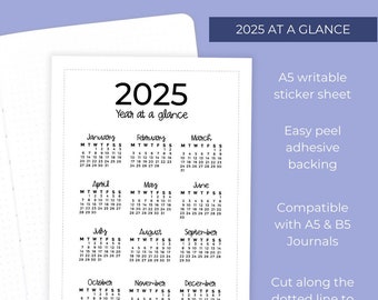 2025 Year at a Glance Full Page Sticker Sheet - Large Journal Sticker - 2024 Future Log Sticker