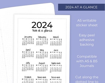2024 Year at a Glance Full Page Sticker Sheet - Large Journal Sticker - 2024 Future Log Sticker