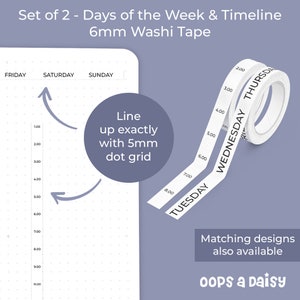 Dagen van de week en tijdlijn: skinny washitape (wit)