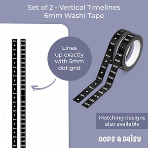 Cinta washi negra Timeline - Dúo de bloqueo de tiempo (6 mm)