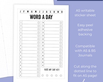 Word A Day - Full Page Sticker Sheet - Large Journal Sticker - Features A Space to Record Your Word Of The Day.