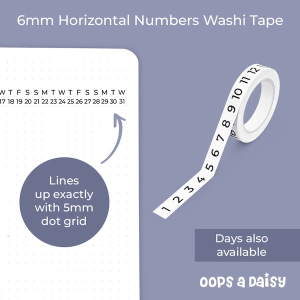 Horizontal Numbers - Skinny Washi Tape - Numbers/Monthly/Planning Washi Tape