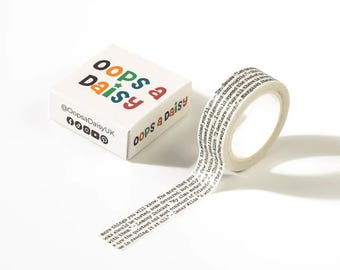 Bookish Words - Black on White - Washi Tape