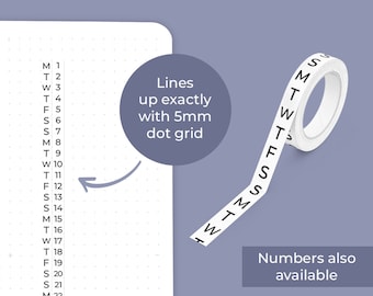 Jours verticaux - Skinny Washi Tape - Jours de la semaine/Mensuel/Hebdomadaire/Planification Washi Tape