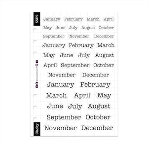 Monthly Headers - Clacky Font - Monochrome - A5 Sticker Sheet